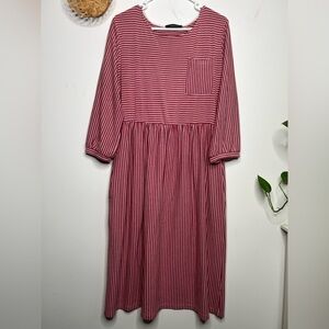 MEROKEETY Striped High Waist T Shirt Midi Dress with Pockets Size Large/X-Large